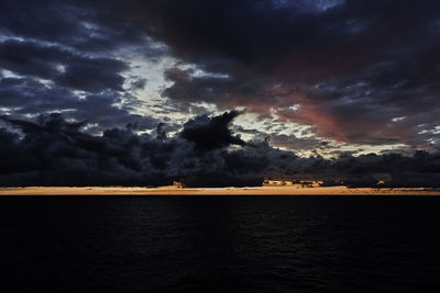 Scenic view of sea against storm clouds
