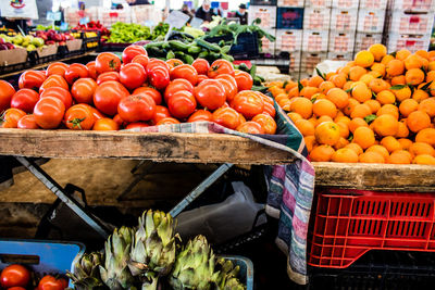 High angle view of vegetables for sale at market