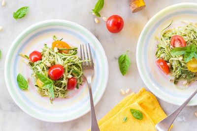Directly above shot of salad served in plate
