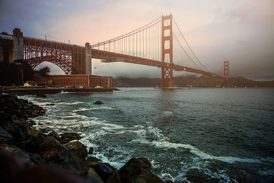 Suspension bridge over river