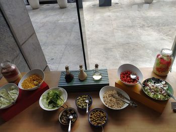 High angle view of food on table