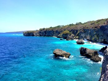 Scenic view of sea against clear sky