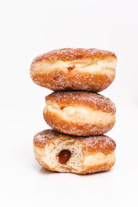 Close-up of cookies against white background