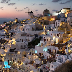 High angle view of townscape against sky at sunset