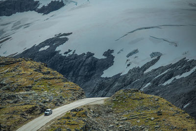 High angle view of road amidst rocks