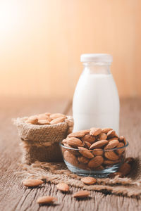 Close-up of drink in jar on table