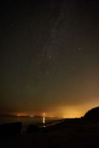 Scenic view of sea against sky at night