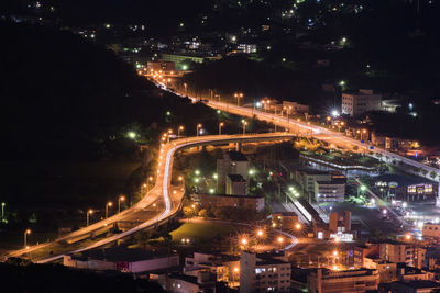 High angle view of illuminated city