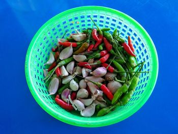 High angle view of vegetables in bowl on table