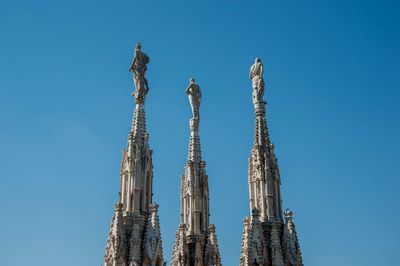 Low angle view of traditional building against clear blue sky