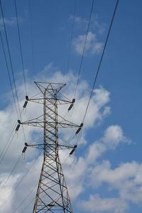 Low angle view of electricity pylon against sky