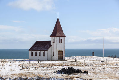 Church of hellnar at the peninsula snaefellsness in iceland, wintertime