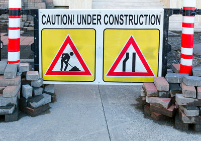 Road sign at construction site