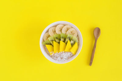 Directly above shot of yellow slices in bowl