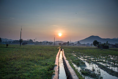 Scenic view of field against sky during sunset