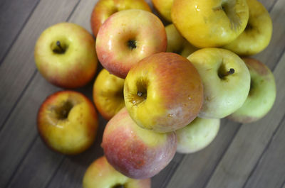 High angle view of apples on table