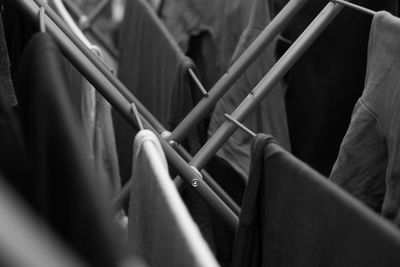 Close-up of clothes hanging on rack