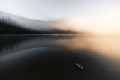 Scenic view of lake against sky during sunset