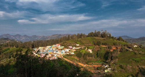 Scenic view of townscape against sky