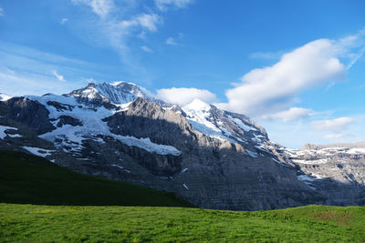 Scenic view of snowcapped mountains against sky