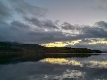 Scenic view of lake against sky during sunset