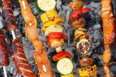 Close-up of seafood on barbecue grill