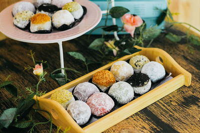 Colourful mochi in the decorate table