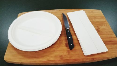 High angle view of empty plate on table