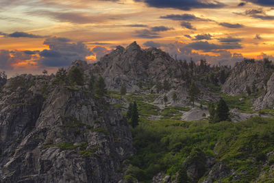 Scenic view of mountains against sky during sunset