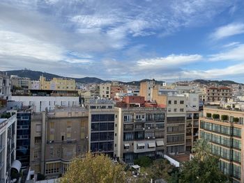 High angle view of buildings against sky