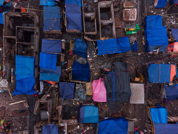 Clothes drying at market in city