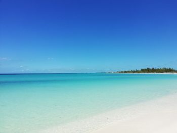 Scenic view of sea against clear blue sky