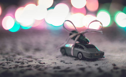 Close-up of illuminated toy car