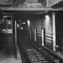 Railroad tracks at night