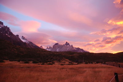 Scenic view of mountains at sunset