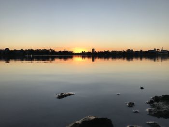 Scenic view of lake against sky during sunset