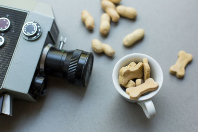 High angle view of dog biscuites