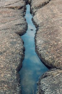 High angle view of rock formation in lake