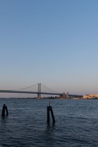 Bridge over sea against clear sky