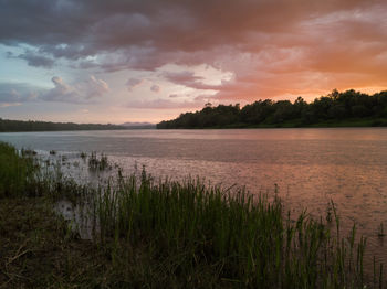 Scenic view of lake against sky during sunset