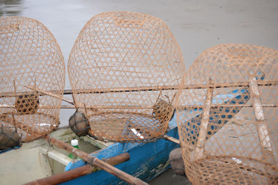 Close-up of fishing equipment on boat