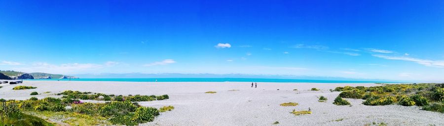 Scenic view of sea against blue sky