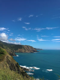 Scenic view of sea against blue sky