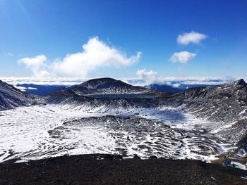 Scenic view of mountains against sky during winter