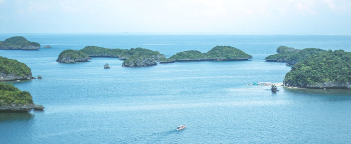 High angle view of sea against clear sky