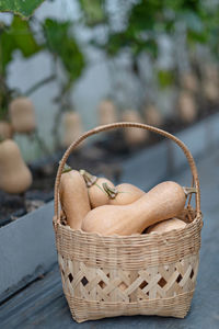 Close-up of wicker basket on table