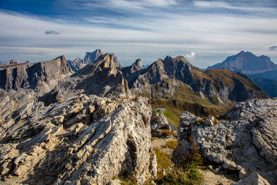 Scenic view of rocky mountains against sky