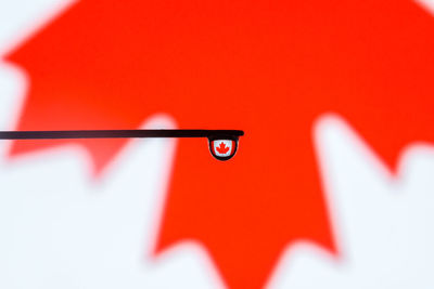Reflection of canadian flag on water drop