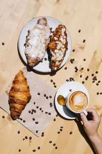 High angle view of breakfast served on table