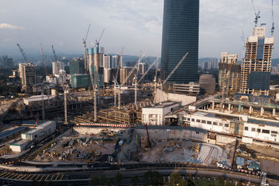 High angle view of buildings in city